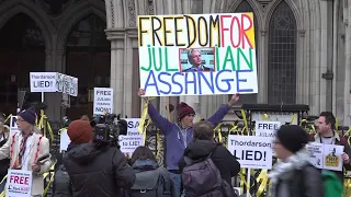 Protesters outside London's High Court as Assange faces what could be his final London court hearing