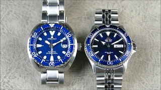 On the Wrist, from off the Cuff: Seiko Mini-Turtle vs. Orient Kamasu; Japanese Diver Battle