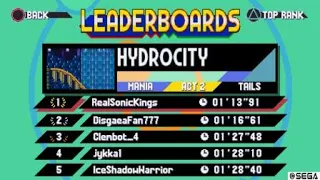 [WR] Sonic Mania Plus Hydrocity Act 2 Speedrun 1:13.91 (Tails)