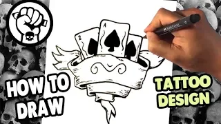 How to Draw Cards and Scroll Parchment Tattoo Design - Skull Tattoo Art