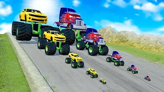 Big & Small Monster Truck Optimus Prime vs Big & Small Monster Truck Bumblebee vs DOWN OF DEATH