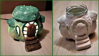 DIY Fairy house lamp using round jar