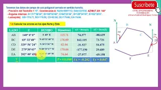 POLIGONAL CERRADA - Cálculo de Error en ejes N y E - ERROR LINEAR Y RELATIVO (video#03)