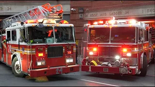 FDNY Engine 1 **Blaring Q** & 22 Year Old Seagrave Ladder 24 Spare Responding + Emergency Light Demo