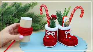 Quick Christmas decor, craft or gift?🎅 How to make a Boot from a cardboard sleeve and yarn🎄