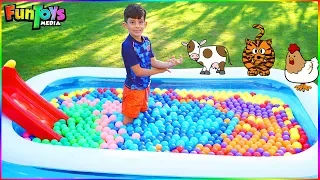 Toy Animals in a Ball Pit Pool for Kids with Jason