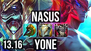 NASUS vs YONE (TOP) | 9/0/3, 2.0M mastery, Legendary, 500+ games | NA Master | 13.16