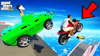 FRANKLIN TRIED IMPOSSIBLE BUMPY ROAD TO HEAVEN RAMP CHALLENGE CARS BIKES GTA 5  | SHINCHAN and CHOP