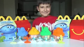 2017 Smurfs The Lost Village McDonald's Happy Meal Toys Full Set Unboxing kids channel SanSanychTV