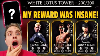 MK Mobile. I Beat White Lotus Tower Battle 200 with BASIC GOLD Team! SHOCKING ENDING!