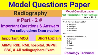 Radiography Model Question paper # Paper - 2 # Radiography MCQ #  Test paper # By BL Kumawat #