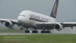 Singapore Airlines Airbus A380 Thrilling Crosswind Landing at Zurich Airport