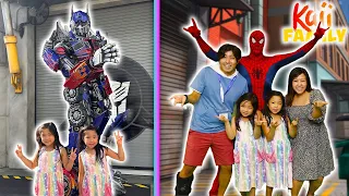 Emma and Kate Meet SPIDERMAN! Universal Themepark Family Fun!