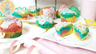 Papageien-Muffins/Regenbogen-Muffins- Anleitung für Kinder und Anfänger (Becher-Rezept)