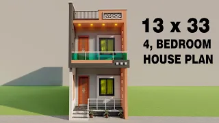 छोटे से छोटा चार कमरे का मकान,Small 3D house design,13*33 4 bedroom house design,13x33 makan ka map