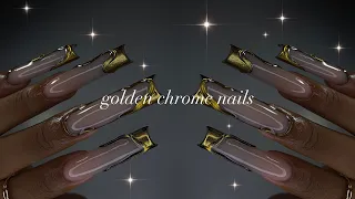 Golden Chrome Nails🌞| acrylic application for beginners + simple nail art!✨