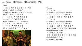 practicing: Luis Fonsi – Despacito – C or Low C harmonica –TAB