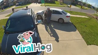 Father Narrowly Escapes Out of Control Car in Driveway || ViralHog