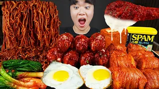 ASMR MUKBANG | Fried Chicken, Cheese spam, black bean noodles, kimchi Korean Food recipe ! eating