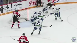 Michael DiPietro lightning-quick glove save in Belleville