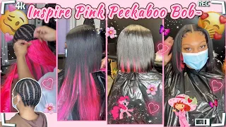💕Middle Part Quick Weave Hair | Blunt Bob Cut + Pink Peekaboo Ft.#ULAHAIR Review