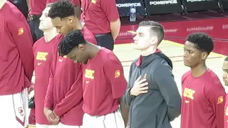 trojancandy.com:  The 2019 USC Men's Basketball Team Stands for the Star Spangled Banner