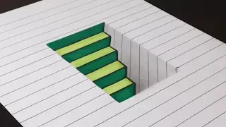 How to Draw 3D Steps in a Hole - Line Paper Trick Art