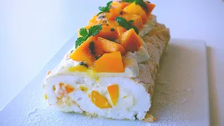Mango Passion Fruit Meringue Roll | Egg white Recipe