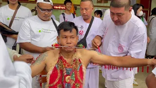 Phuket Vegetarian Festival 2023 Spectacular street procession. Piercing body. Nine Emperor Gods fest