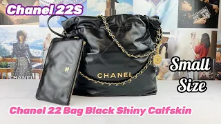 Unboxing! Chanel 22S Small Size Chanel 22 Bag Black Shiny Calfskin with Antique Gold Hardware.