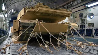 Massive US M1 Abrams Tank Chained Like a Monster During Air Lift in C-17