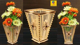 How to make flower vase with popsicle sticks | DIY Flower vase | Bamboo Sticks Flower Pot Design