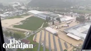 Aerial footage shows scale of flooding in Slovenia