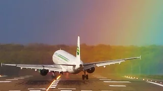 Airbus A321 RAINBOW CROSSWIND Landing at Düsseldorf - Germania