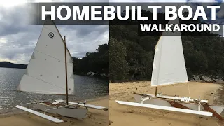 Homebuilt boat - walk around & commentary #outriggercanoe #diyboat