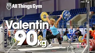 Lydia Valentin 90kg Power Snatches Almaty 2014 World Championships