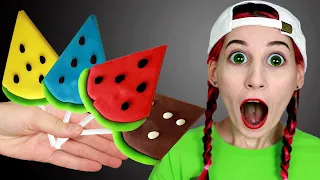 MIU Color Watermelon Lollipops 손가락 가족 노래 먹는 비디오 Lollipops