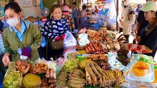 Popular Cambodian Street Food - Delicious Khmer food, Lunch Roasted fish, Chicken, Frog & More