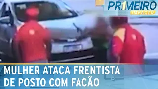 Cliente de posto de gasolina ataca frentista com facão | Primeiro Impacto (14/02/24)