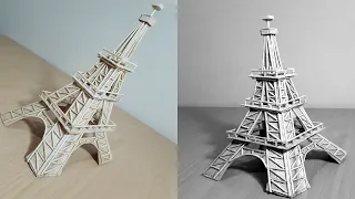 how to make eiffel tower with Popsicle sticks , كيفية صنع برج ايفل من اعواد الآيس كريم