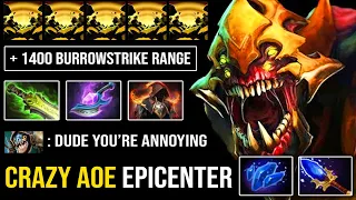 100% FULL AGHANIM EFFECT Max Range Burrowstrike + Imba AoE Epicenter with E Blade Sand King DotA 2