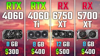 RTX 4060 vs RTX 4060 Ti vs RX 6750 XT vs RX 5700 XT | Test in 7 Games