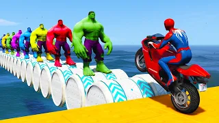 الأبطال الخارقين على دراجة نارية - Superheroes on a motorcycle ride on the stairs with sharks GTAV