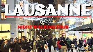 Switzerland 🇨🇭 Lausanne City Night Walking Tour 4K