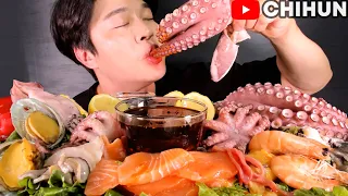 MOST POPULAR BOILED&RAW SEAFOODS (BLOVES SAUCE) MUKBANG GIANT OCTOPUS SALMON ABALONE ++ EATING SHOW