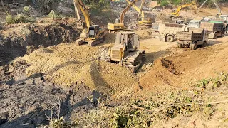 Amazing Video Largest Teams Work  Heavy Duty Machinery Bulldozer Stone Excavator Clearing Mud Canal