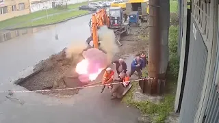 Excavator accidentally excavates a high voltage underground cable.!!