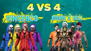 4 vs 4 Clash Squad || Vincenzo, Syblus vs [ B2K ], 7h || Free Fire Most intense Match ever played