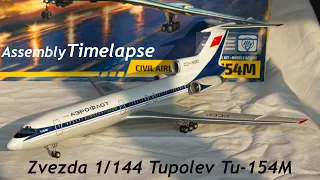 Zvezda 1/144 Tupolev Tu-154M Aeroflot / Assembly Timelapse / Zv7004