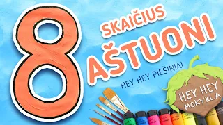 EDUKACINIS PIEŠIMAS Skaičius AŠTUONI 8 Skaičiai vaikams lietuviškai Kaip nupiešti aštuonetą